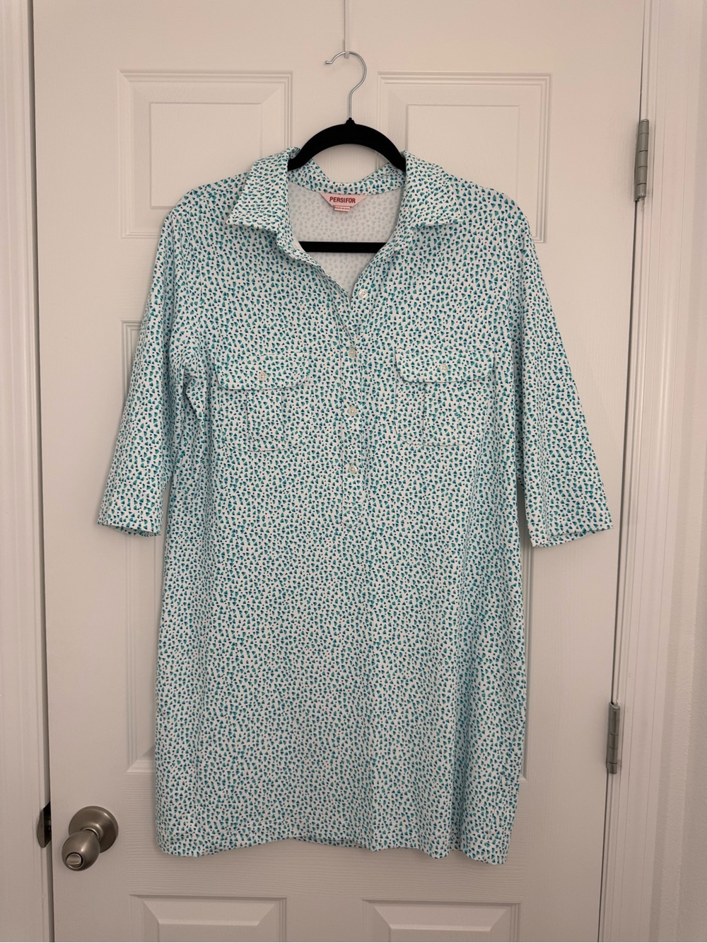 Persifor Winpenny Pullover Polo Shirt Dress Verdue in Celadon and Aqua Large